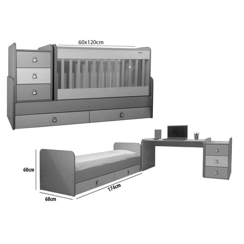 Σετ πολυμορφική κούνια-κρεβάτι Beboulino 60x170cm Αφροδίτη & Συρταριέρα Premium Οξιά-Λευκό 12001122511