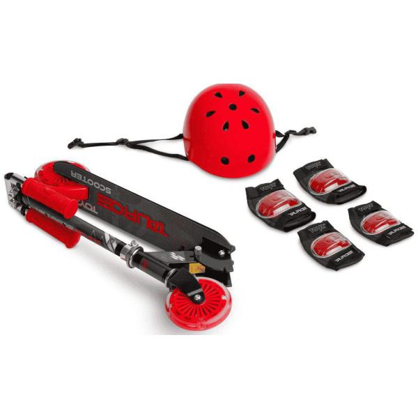 Scooter Δίτροχο με Κράνος και Προστατευτικά Tauro Toyz Red 0423