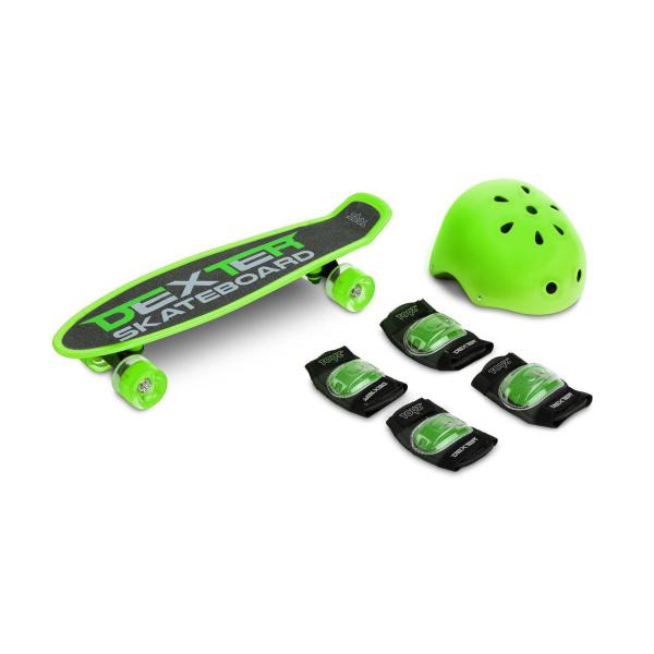 Skateboard με Κράνος και Πρστατευτικά Dexter Toyz Green 0501