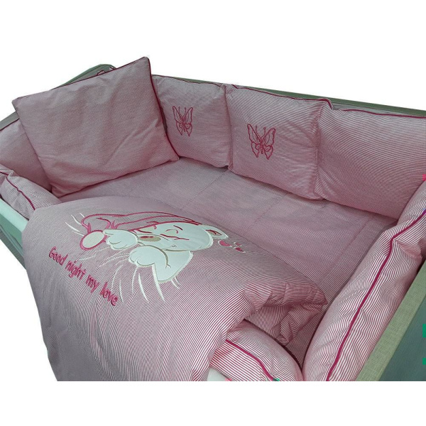Σετ Προίκα Κούνιας 8τμχ 60x120cm Beboulino Embroidery Lines Pink 79013200860